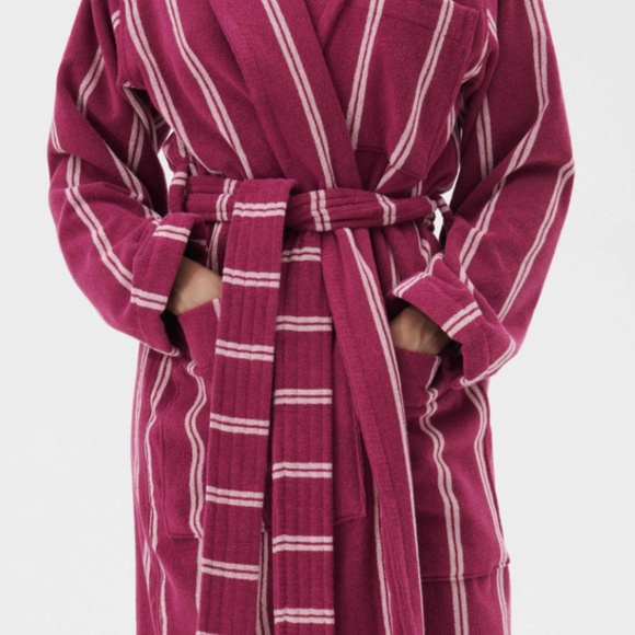 TEKLA BATHROBE - RED & ROSE STRIPE - SIZE SMALL - Picture 7 of 7